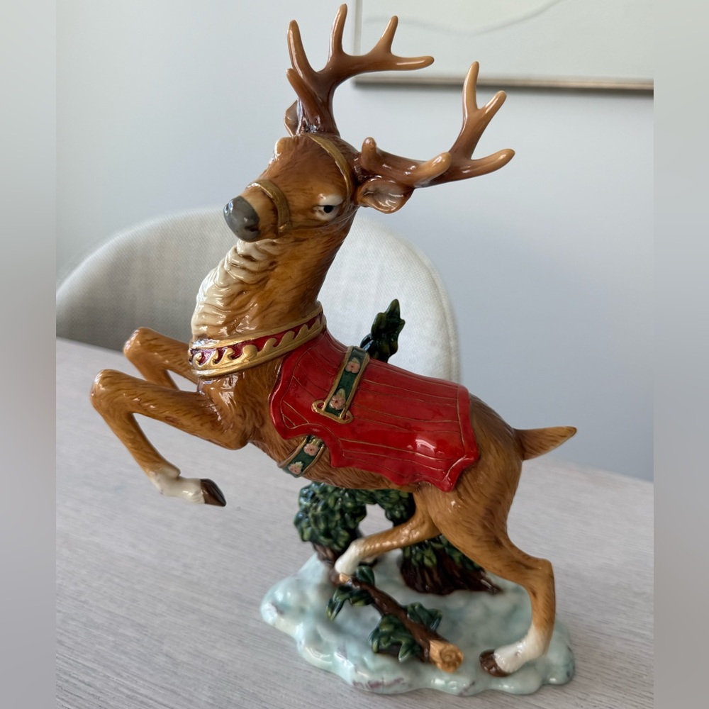 Vintage Vibe Reindeer Figurine with Red Accents